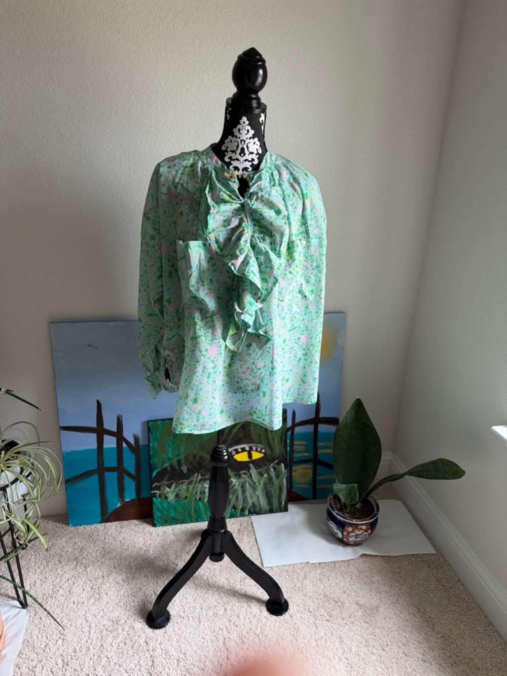 Ruffled Floral Blouse - Mint Green